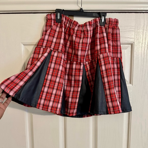 like an angel Dresses & Skirts - Like an Angel Red Plaid skirt with faux leather inserts